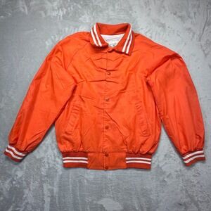 Vintage College House Mens Medium‎ Orange Lined Bomber Jacket Snap Front